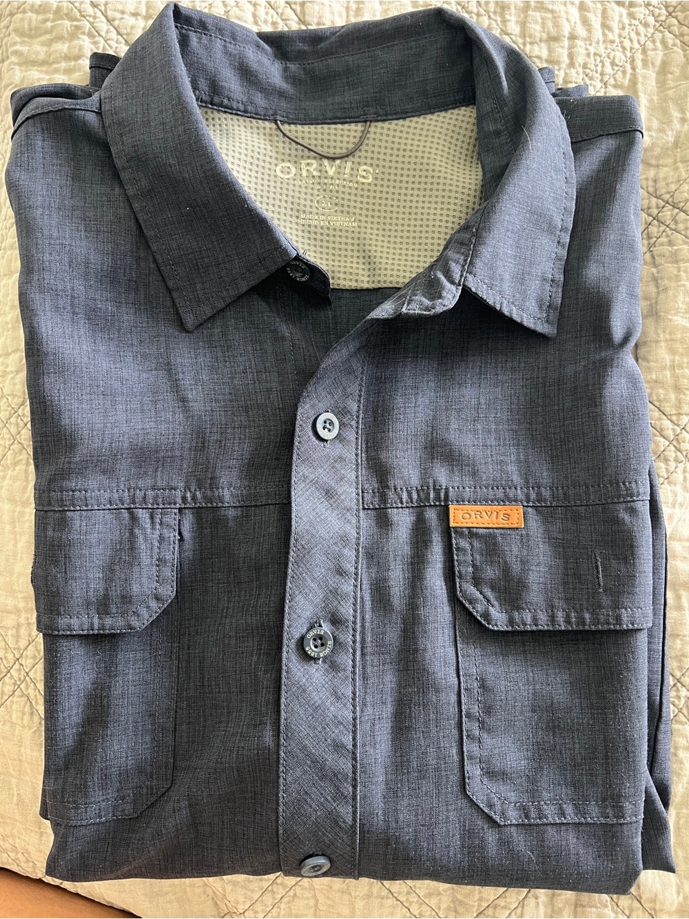 Orvis Men’s Dark Blue Button-Up Shirt classic collection short sleeve XL